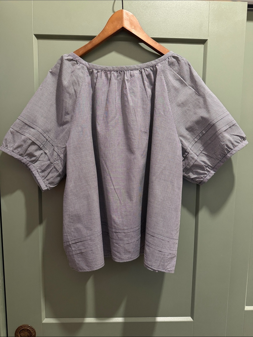 LOFT Gingham Pintucked Puff Sleeve Blouse - NWT - Picture 7 of 8